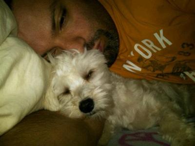 Spanky snoozing with Daddy