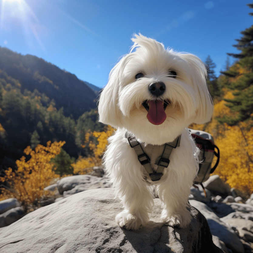 coton de tulear on a hike