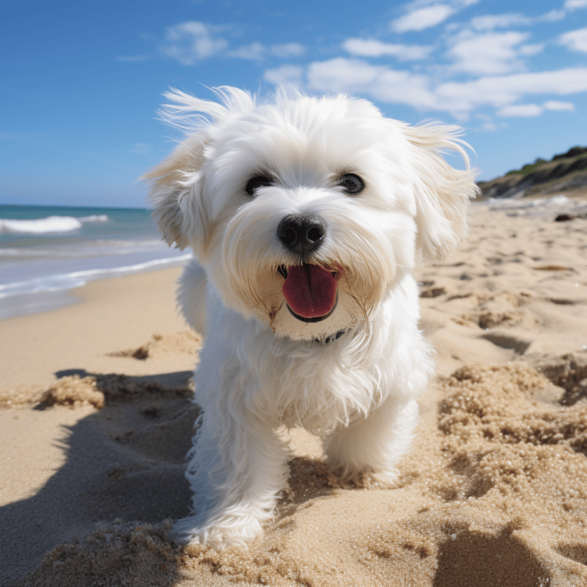 Coton de Tulear at the beach