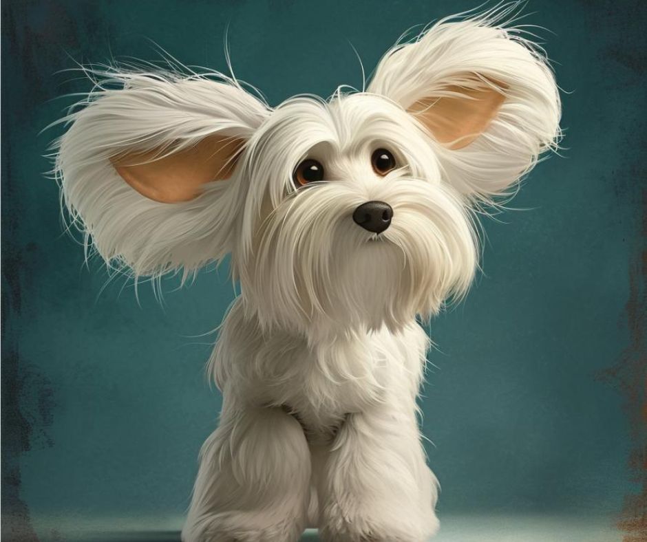 cartoon Coton de Tulear with big ears