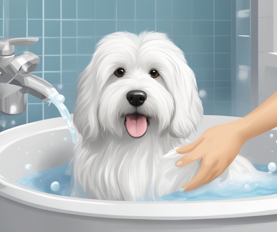 Coton de Tulear in bathtub