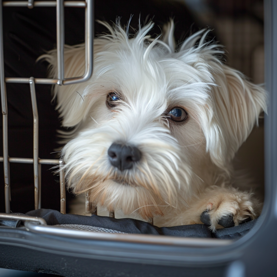 Coton de Tulear in crate