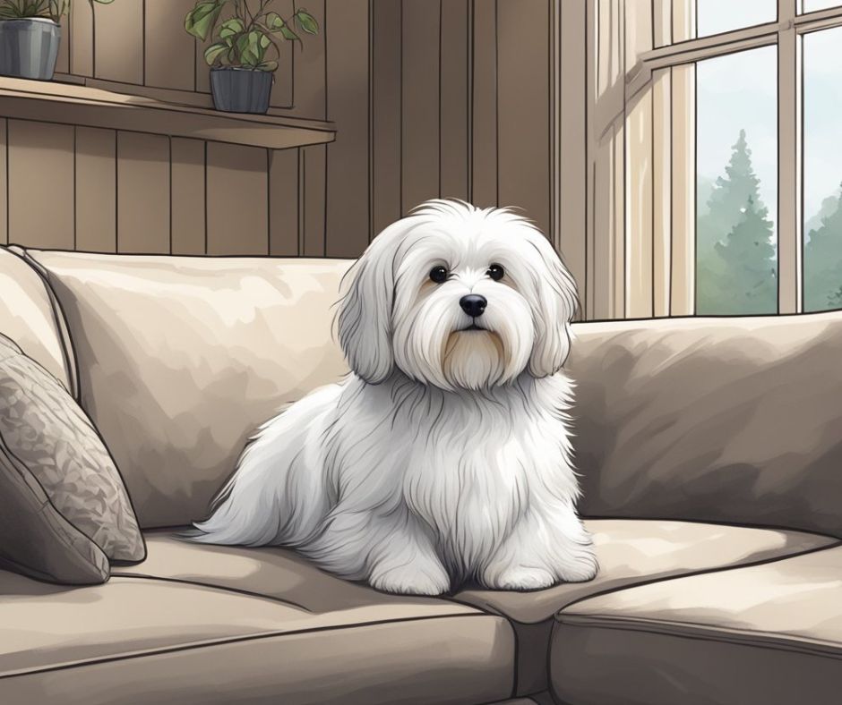 illustrated Coton de Tulear on couch