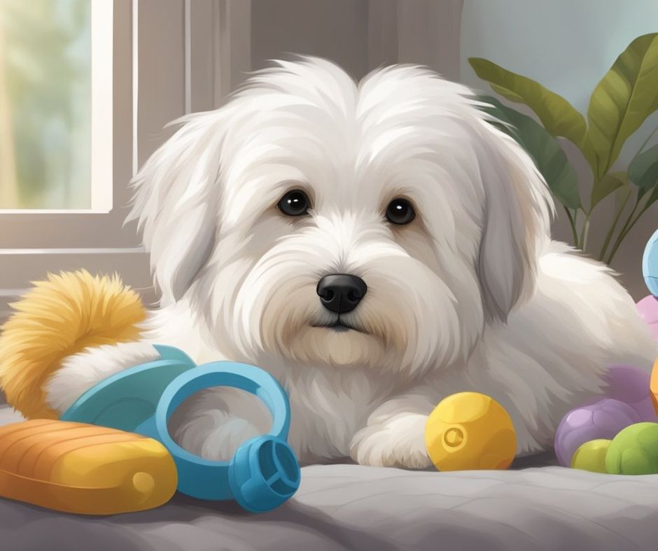 Illustrated Coton de Tulear with toys