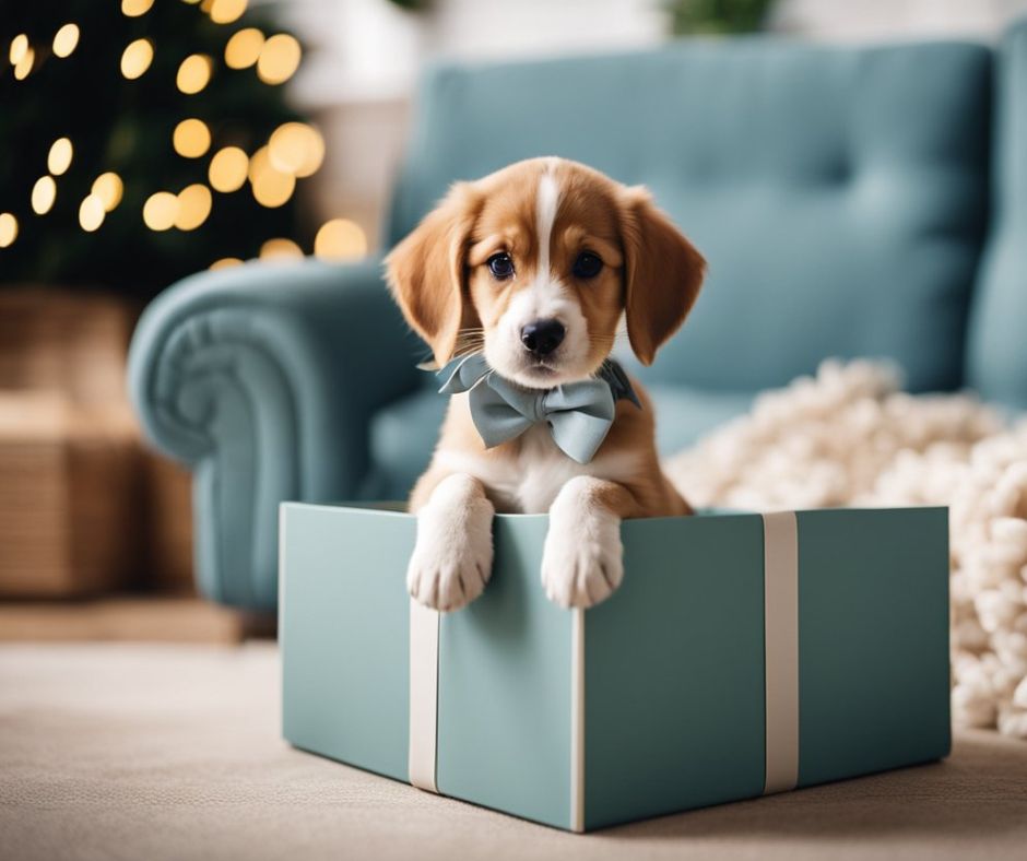 cute puppy in beautiful gift box