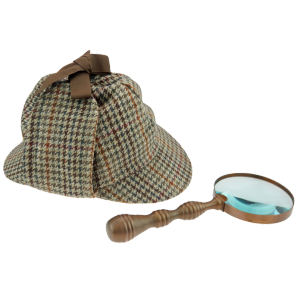 detective hat and magnifying glass