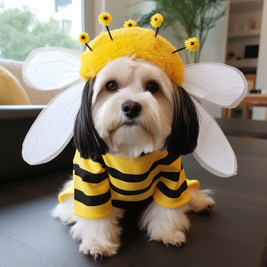 coton de Tulear in bumblebee costume