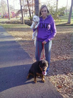 Mom, Jolie and Taz walking for excercise