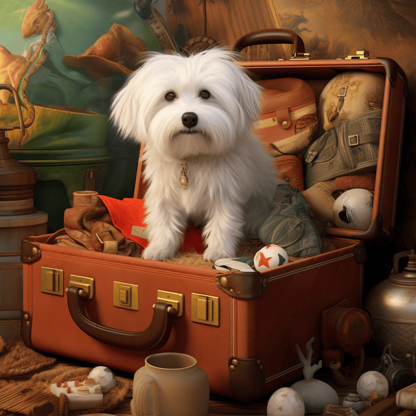 coton de tulear with suitcase