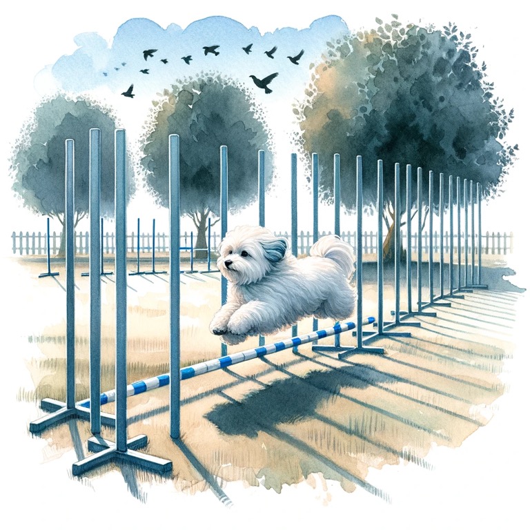 cartoon dog agility with Coton de tulear