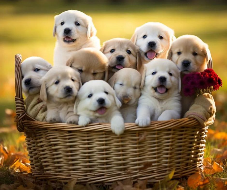 basket of adorable puppies
