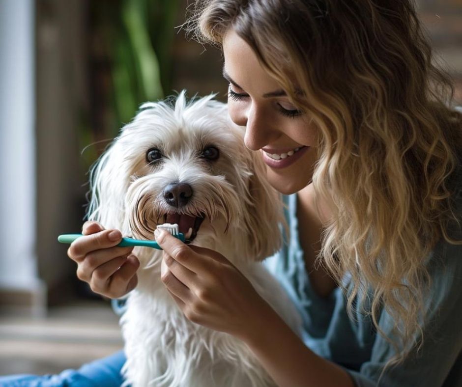 brushing teeth of Coton de Tulear