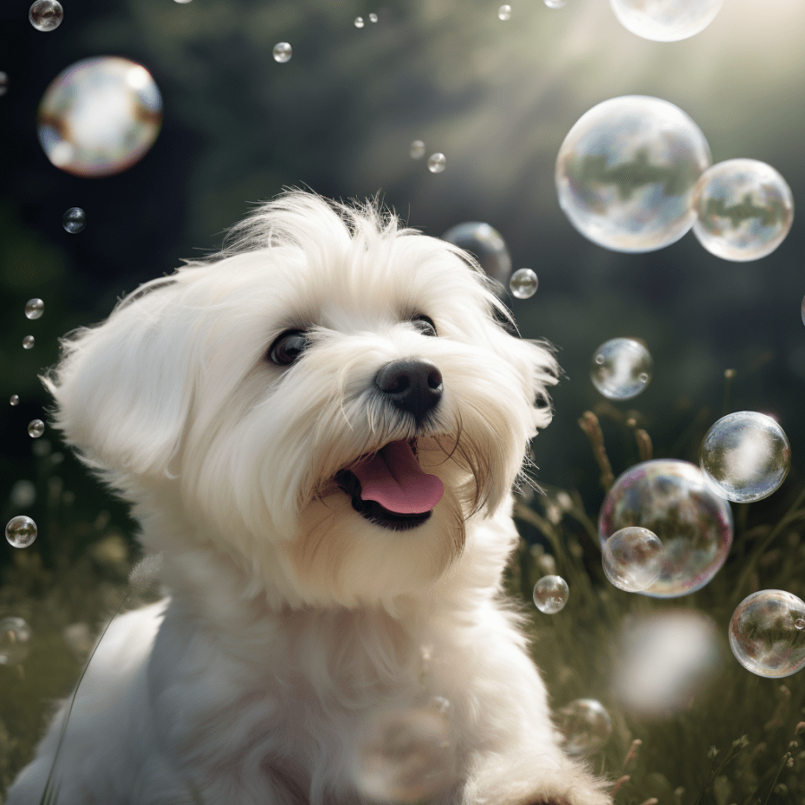 Coton de Tulear playing with bubbles