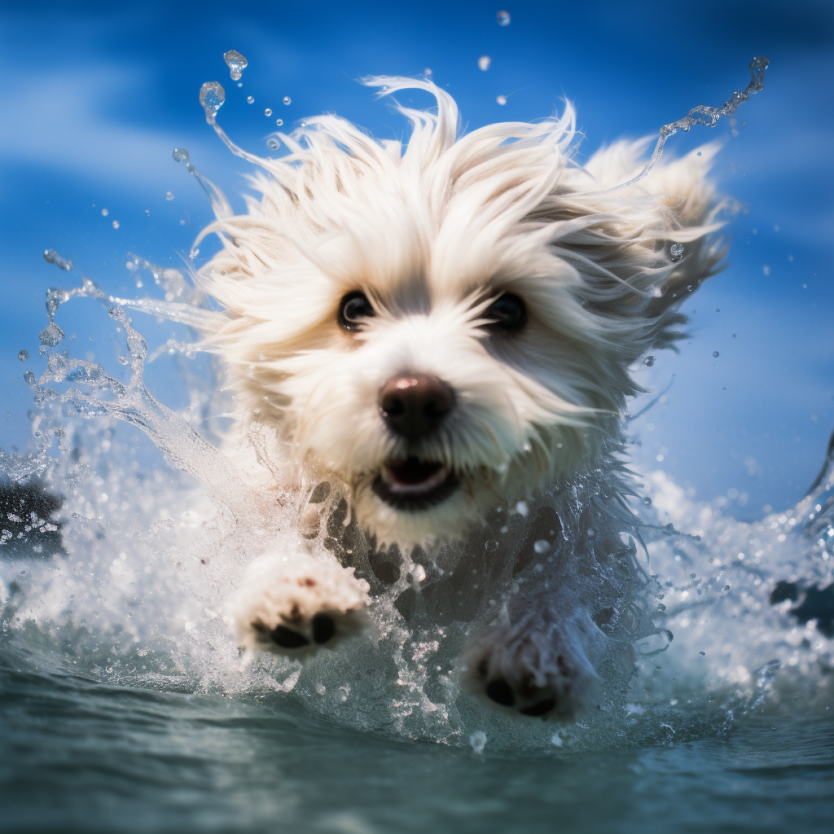 Coton de Tulear swimming, art rendering