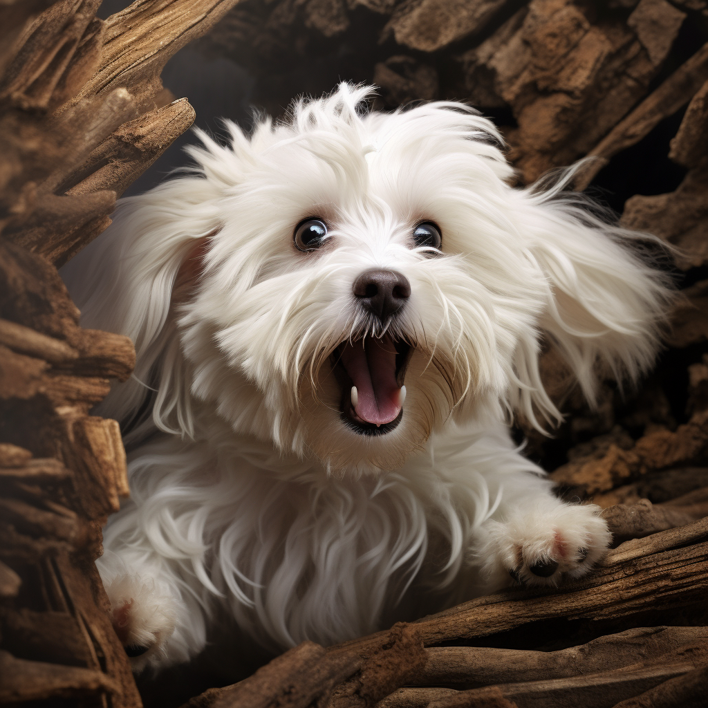 Coton de Tulear afraid (created with Midjourney)